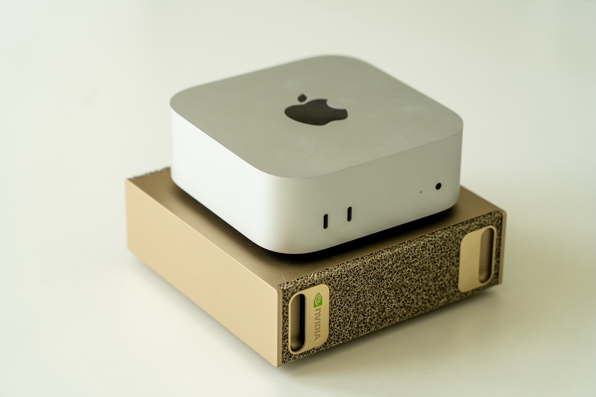 Compact AI product hardware with NVIDIA and Apple devices